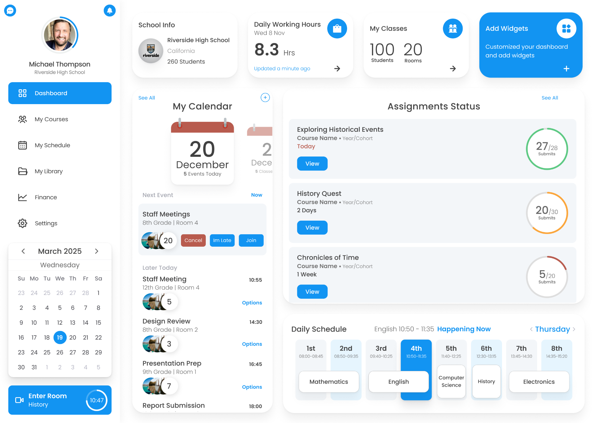 WIScool teacher dashboard on mobile